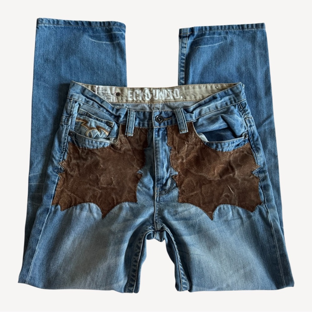 ECKO UNLTD Y2K Repurposed Suede Panel Jeans 32x32 MEN’S Relaxed Fit
